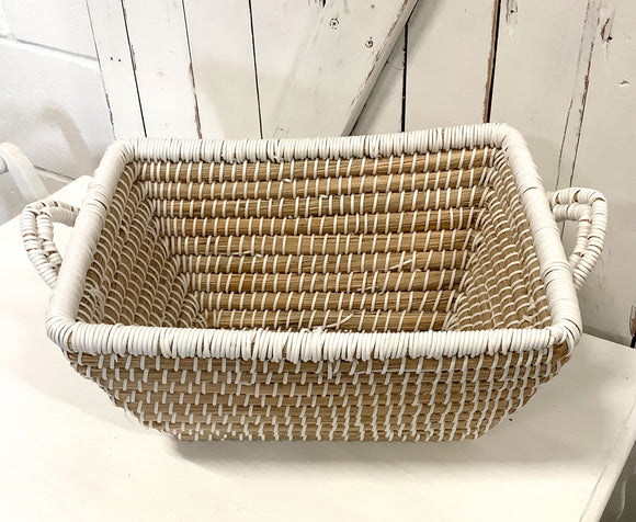 Woven basket with wrapped accents