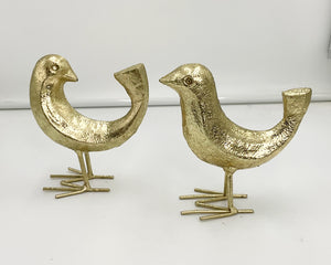 Pair Metal Golden Birds