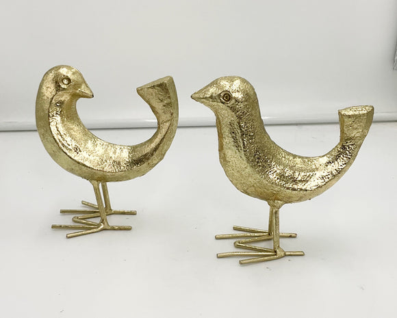 Pair Metal Golden Birds