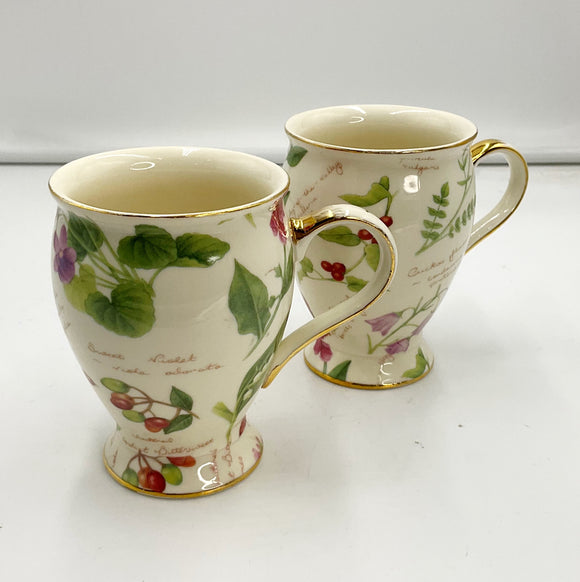 Porcelain Floral Mug Pair