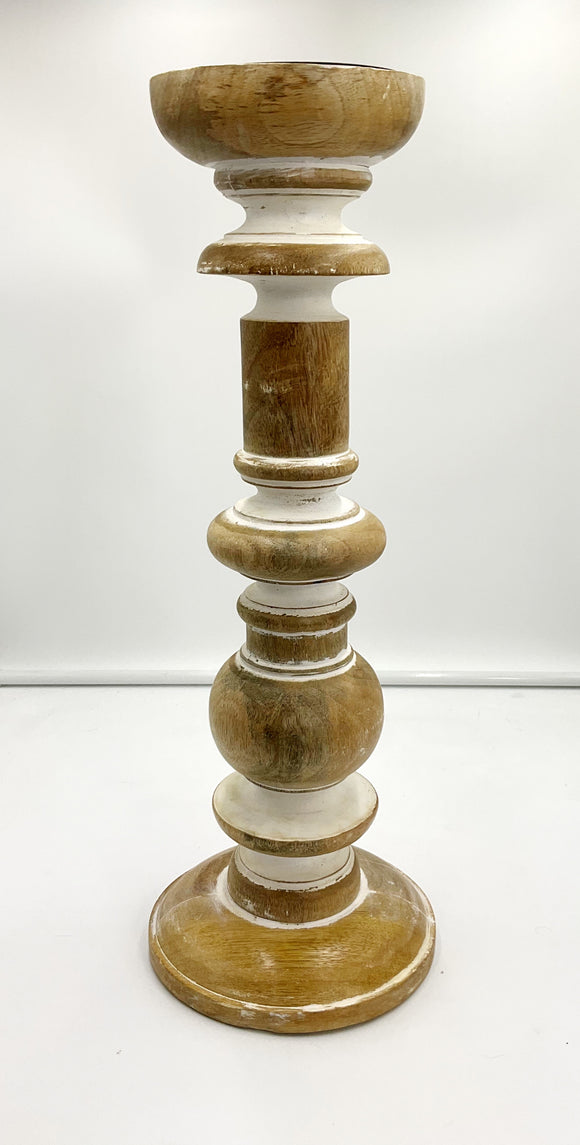 Wood and white candlestick