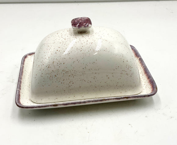 Mauve Trimmed Butter Dish