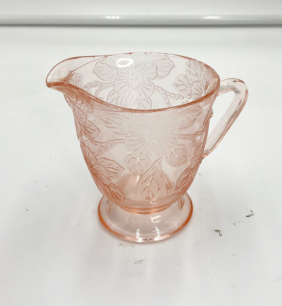 Pink floral glass creamer