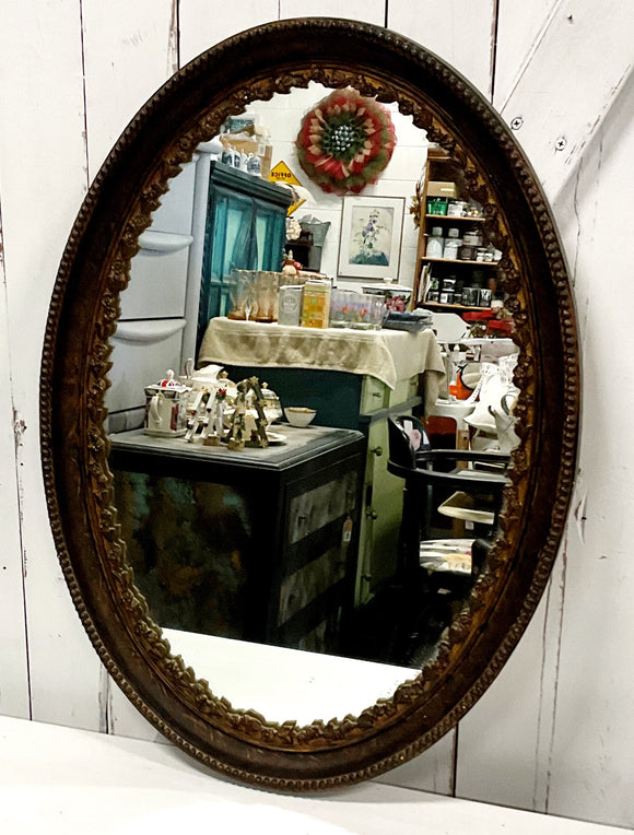Antique Oval Wood Mirror