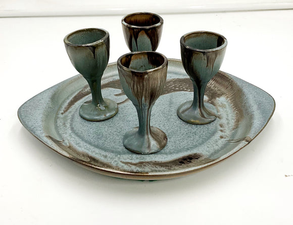 Pottery Tray and Cordial Glasses