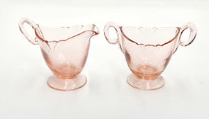 Pink glass Cream Sugar