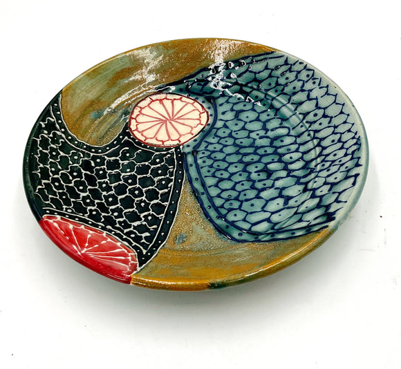 Stylized Aquatic Pottery Plate