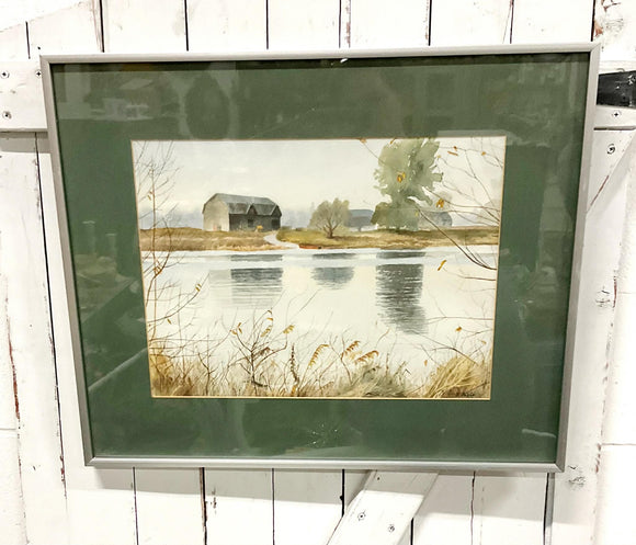 Original Watetrcolour - Barn at Waters Edge