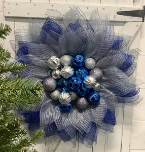 Blue/Silver Ball Mesh Wreath