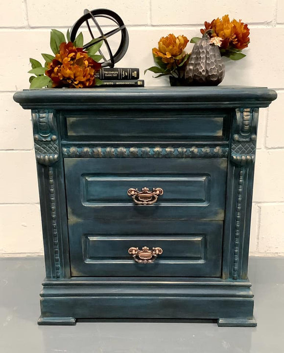 Black, Turquoise, Copper Side Table