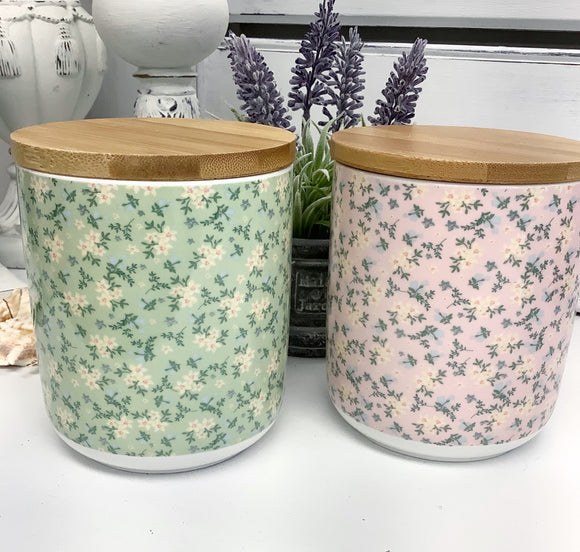 Floral ceramic lidded cannisters