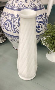 Diamond pattern milk glass vase