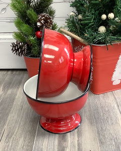 Red Enamel Pedestal Bowl