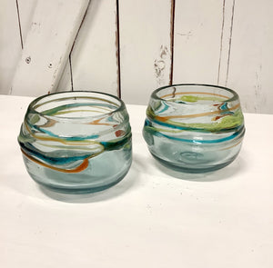 Pair Art glass Tealight Holders