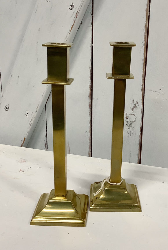 Squared Brass Candlestick pair