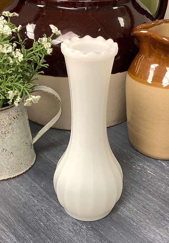 small fluted vase, milk glass