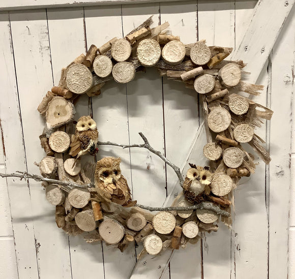 Wood Slice Owl Wreath