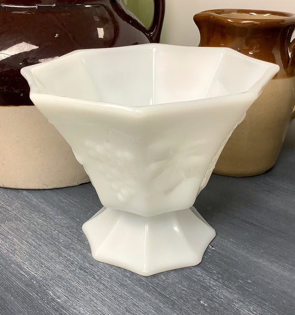 6 sided pot, milk glass
