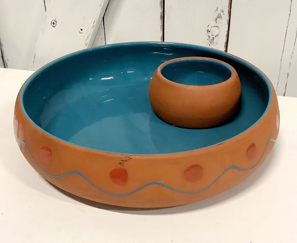 Glazed Turquoise Clay dip and chip bowl