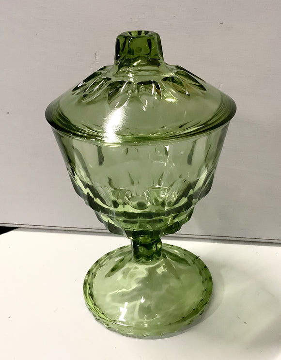 Green Glass Compote Dish