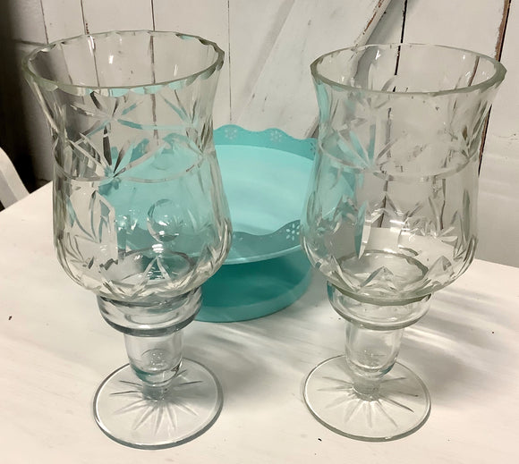 Pair cut Glass Candle Holders