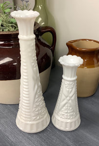 Pair scallop topped vases, milk glass