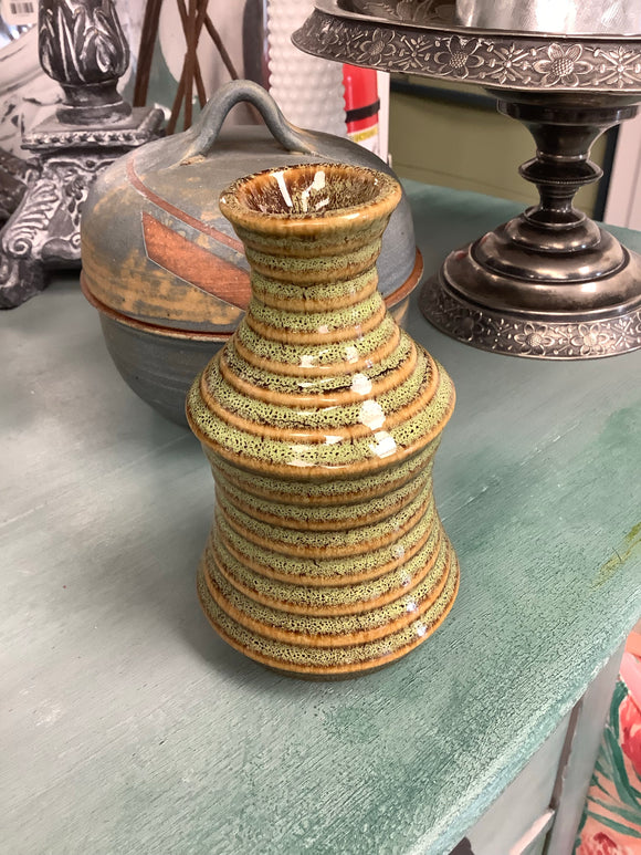 Green and mustard banded vase